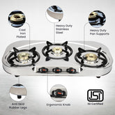 Candes Stainless Steel 3 Burner Manual Oval Gas Stove |Die Cast Alloy Tornado Burner | Gas stove Chulha| Gas Stove 3 burner Steel| LPG Compatible |ISI Certified | Door Step Service| Pack of 2